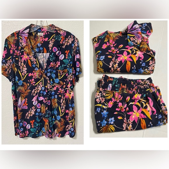 Soma Other - Soma Floral Pajama Set - Black with Pink and Blue Accents Top Large Bottoms M